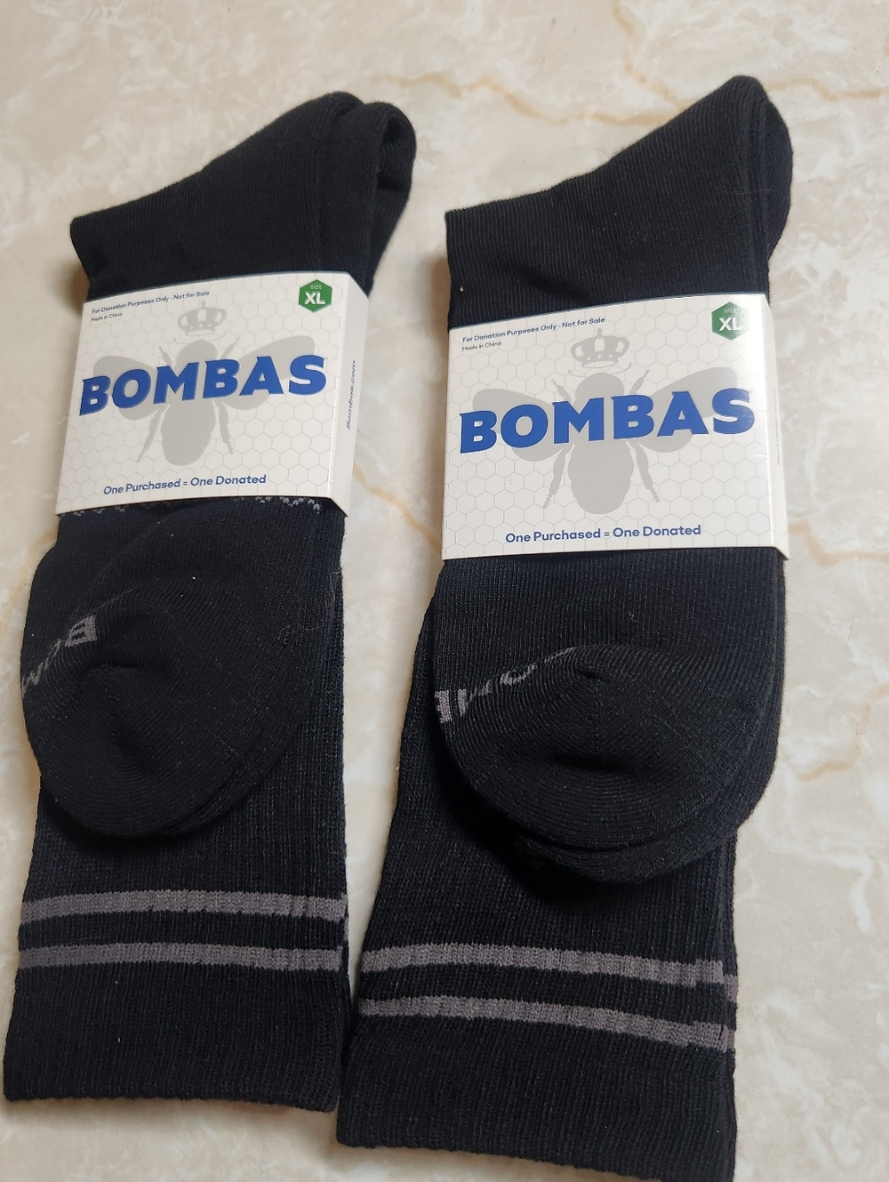 Bombas XL Mens Ribbed Black Gray Socks - 2 pairs New